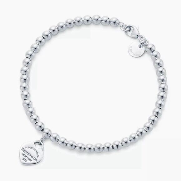 Tiffany & Co. Sterling Silver Return To Blue Enamel Heart Tag Bracelet 6.8” - Picture 4 of 14